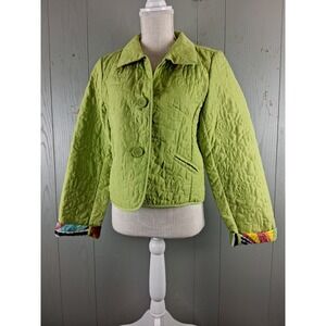 Vintage DFA New York Quilted Jacket Womens Small Green Lightweight Contrast Trim